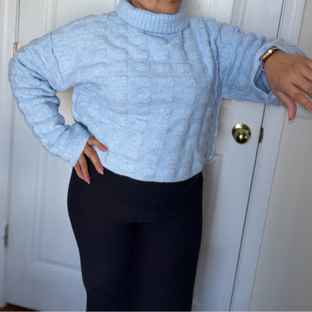 Forever 21 Pale Blue Cropped Teddy Jacket